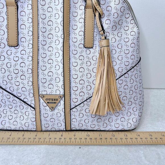 GUESS WHITE & TAN DOUBLE HANDLE HANDBAG SHOULDER PURSE - Picture 2 of 11